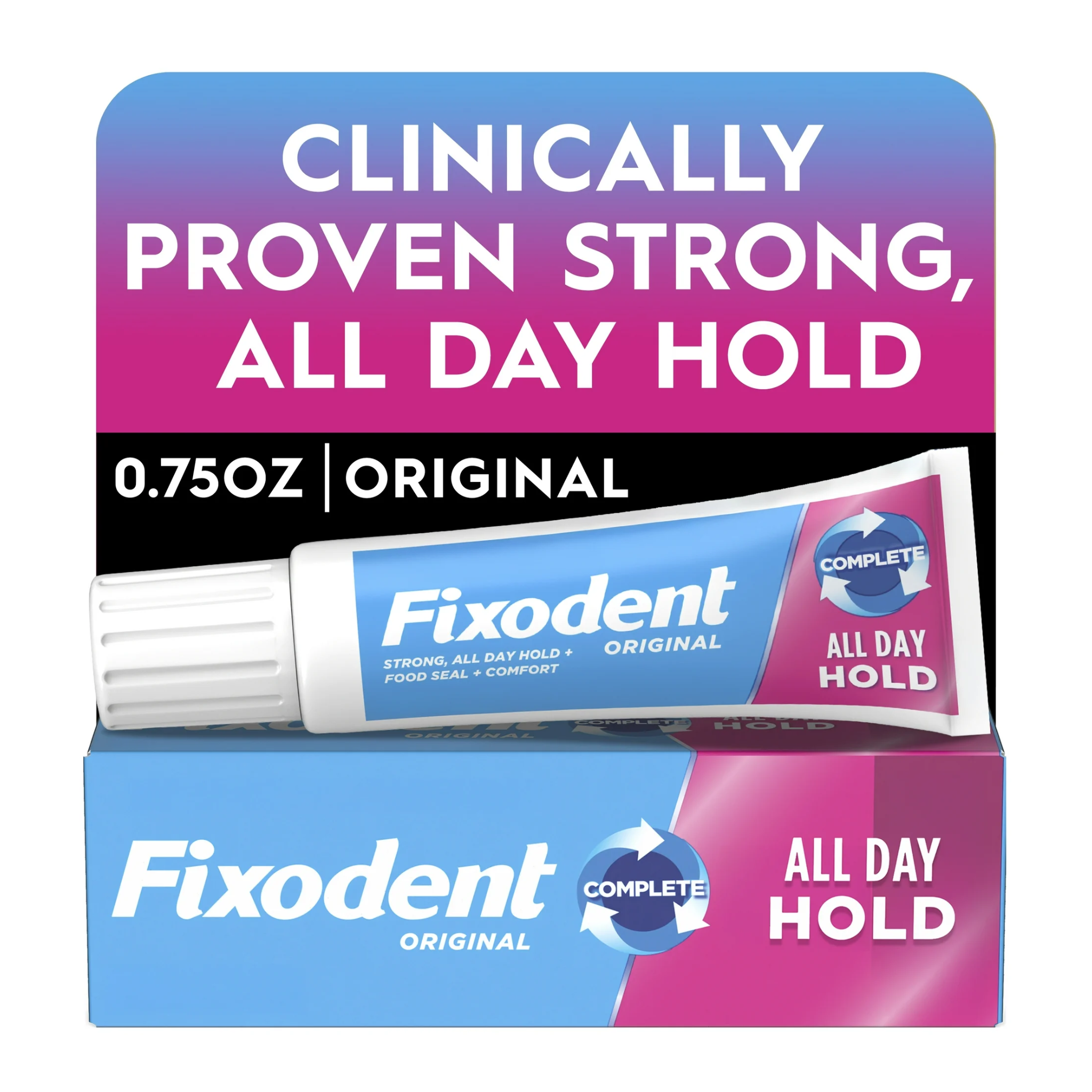 Fixodent, Original Secure Denture Adhesive Cream, Long-Lasting Hold, 0.75 oz