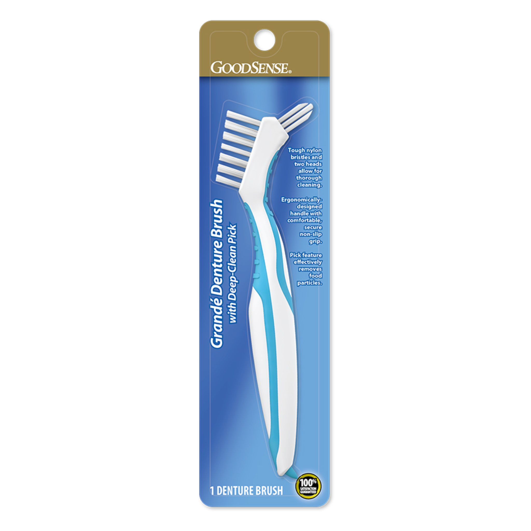 GoodSense, Grande Denture Brush, Deep-Clean Pick for Thorough Cleaning and Hygiene, 1 Count