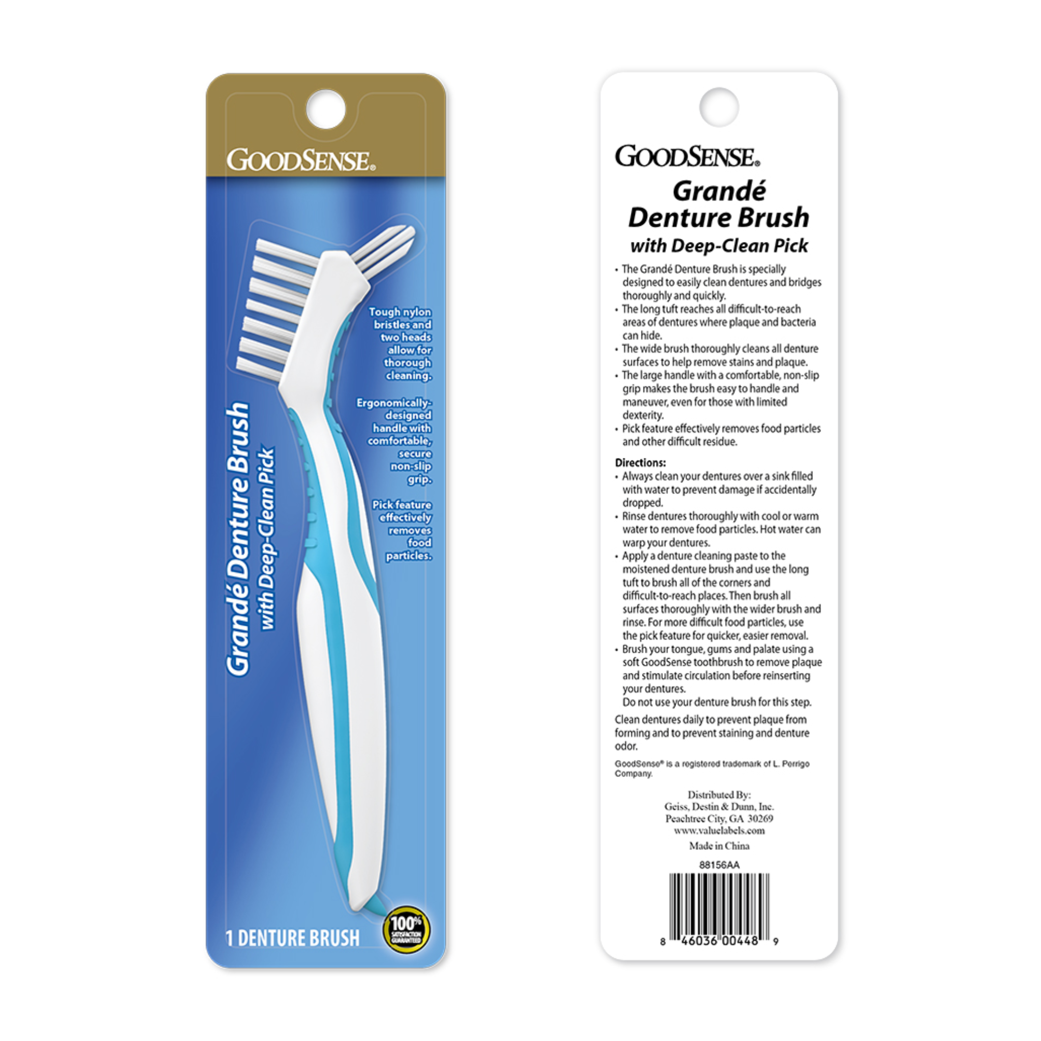 GoodSense, Grande Denture Brush, Deep-Clean Pick for Thorough Cleaning and Hygiene, 1 Count