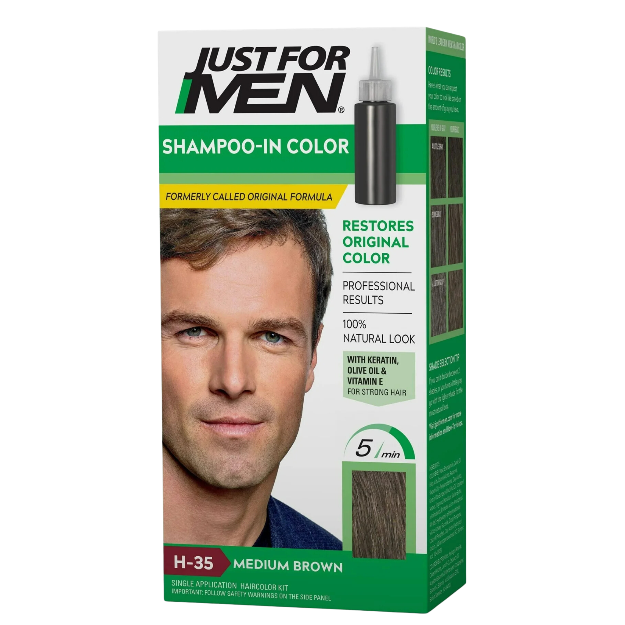 Just For Men, Shampoo-In Gray Hair Color, Medium Brown H-35, Easy Application for Natural Gray Coverage