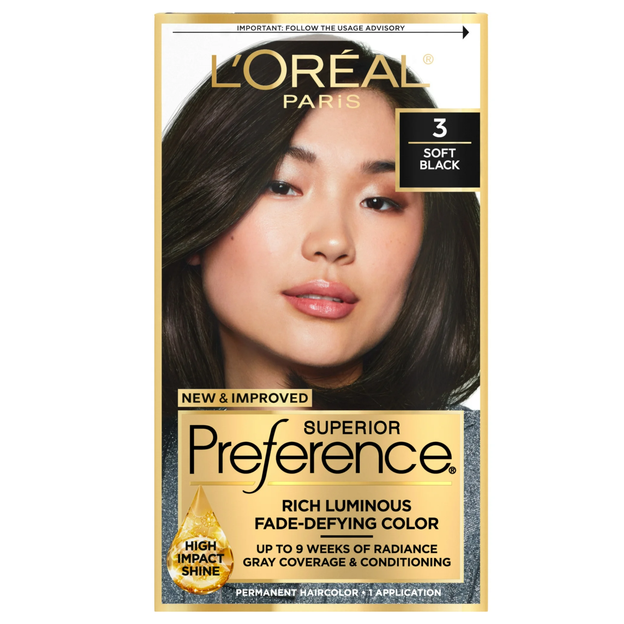 L'Oreal Paris, Superior Preference Permanent Hair Color, 3 Soft Black, Fade-Defying Shine, 1 Kit