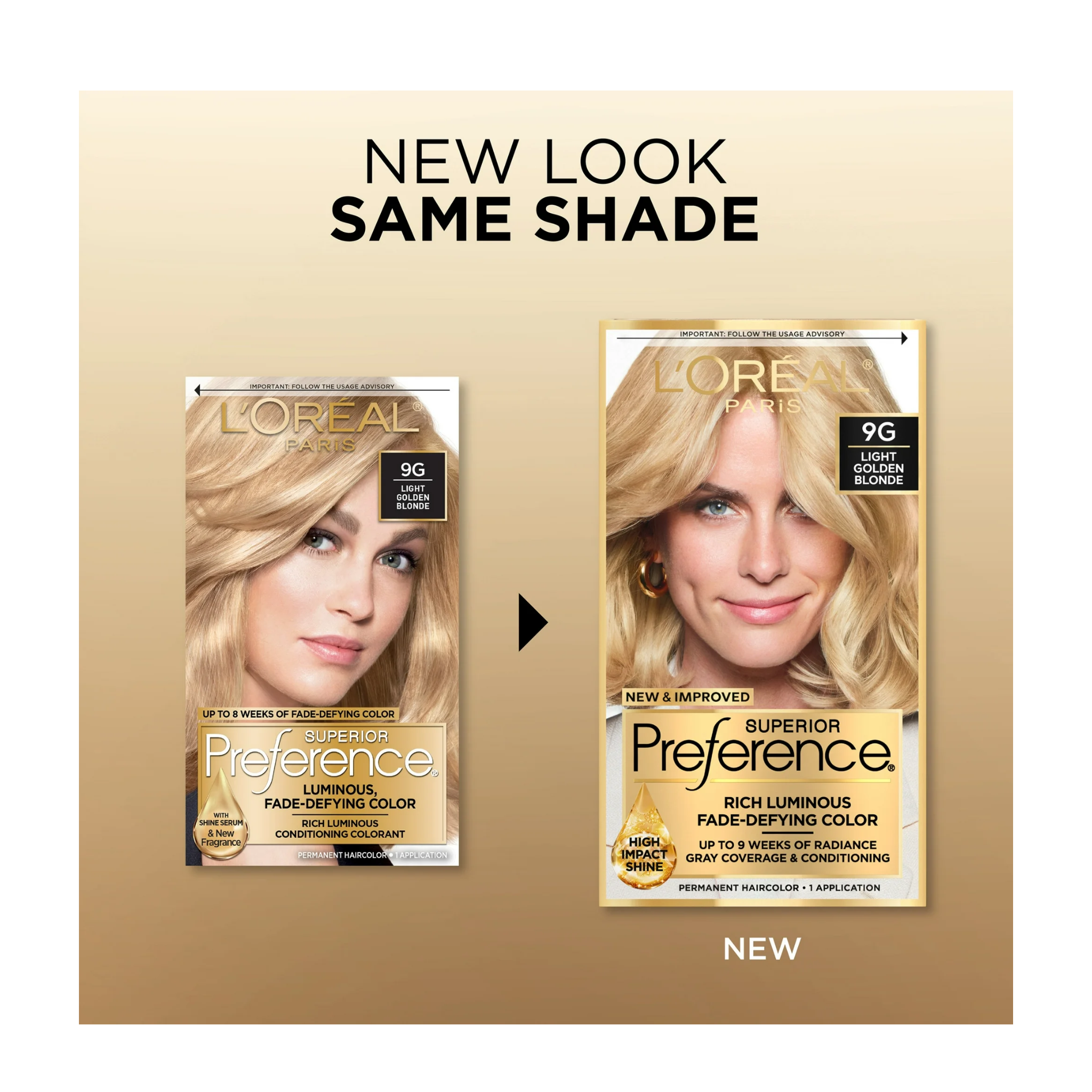 L'Oreal Paris, Superior Preference Fade-Defying Hair Color, 9G Light Golden Blonde, Long-Lasting Shine, 1 Kit