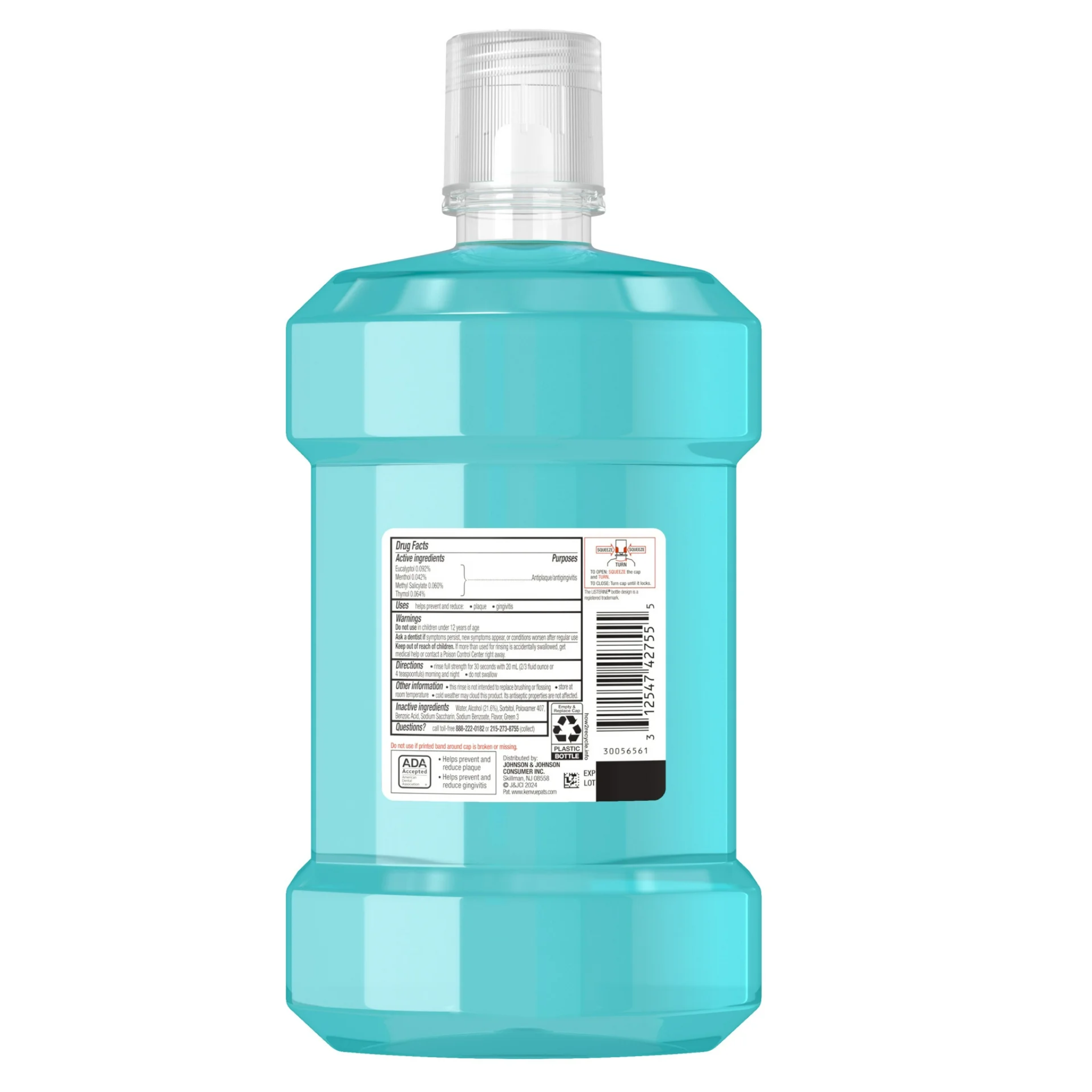 Listerine, Cool Mint Antiseptic Mouthwash, Fights Bad Breath and Plaque, Oral Care Solution, 1.5 Liter