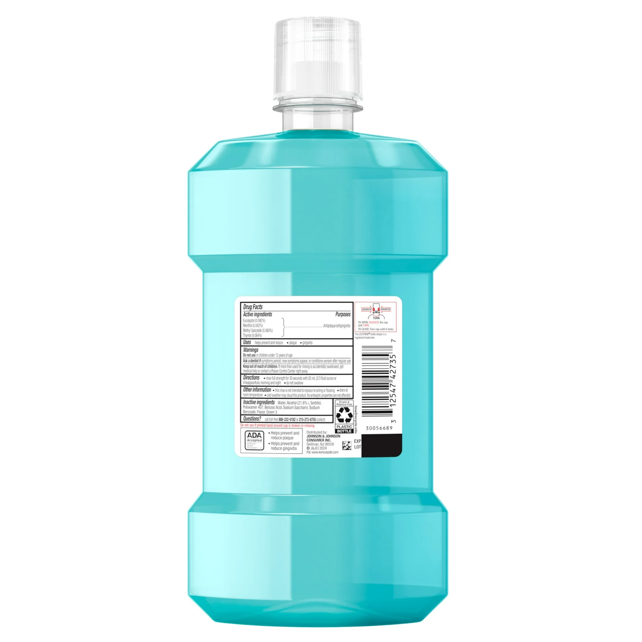 Listerine, Cool Mint Antiseptic Mouthwash, Fights Bad Breath and Plaque, Oral Care Solution, 1 Liter