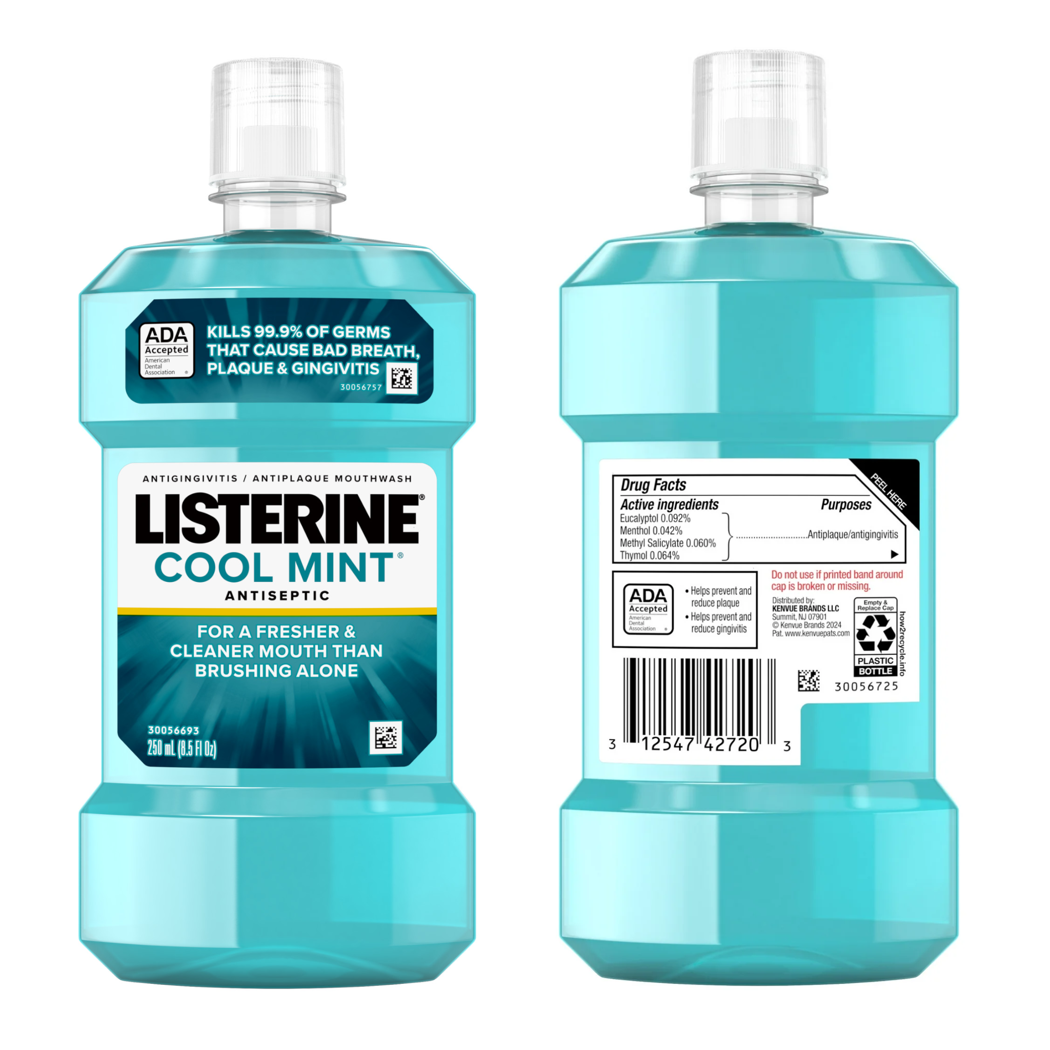 Listerine, Cool Mint Antiseptic Mouthwash, Oral Care for Bad Breath, 250 mL