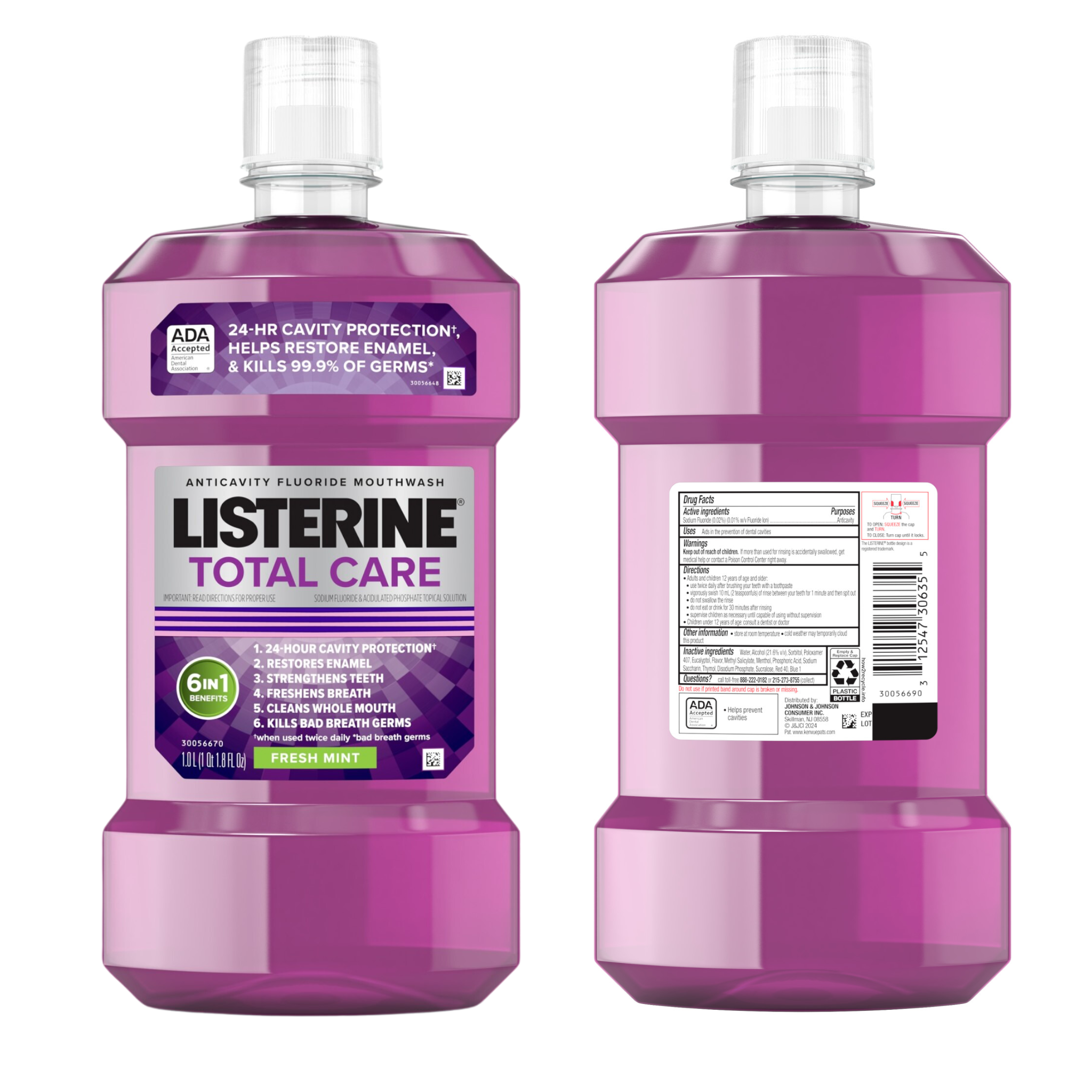 Listerine, Total Care Anticavity Fluoride Mouthwash, Fresh Mint, 1 L