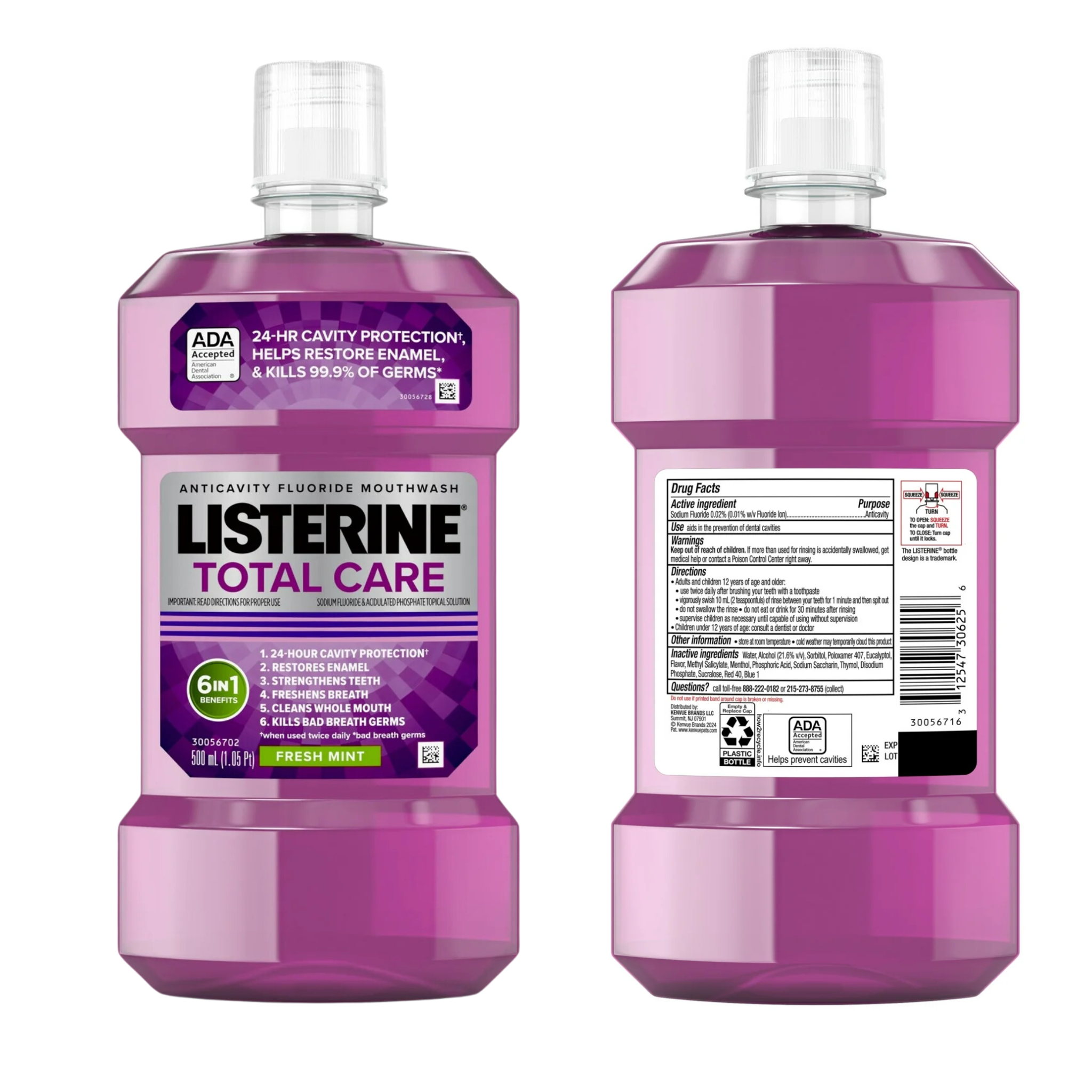 Listerine, Total Care Anticavity Fluoride Mouthwash, Fresh Mint, 500 mL