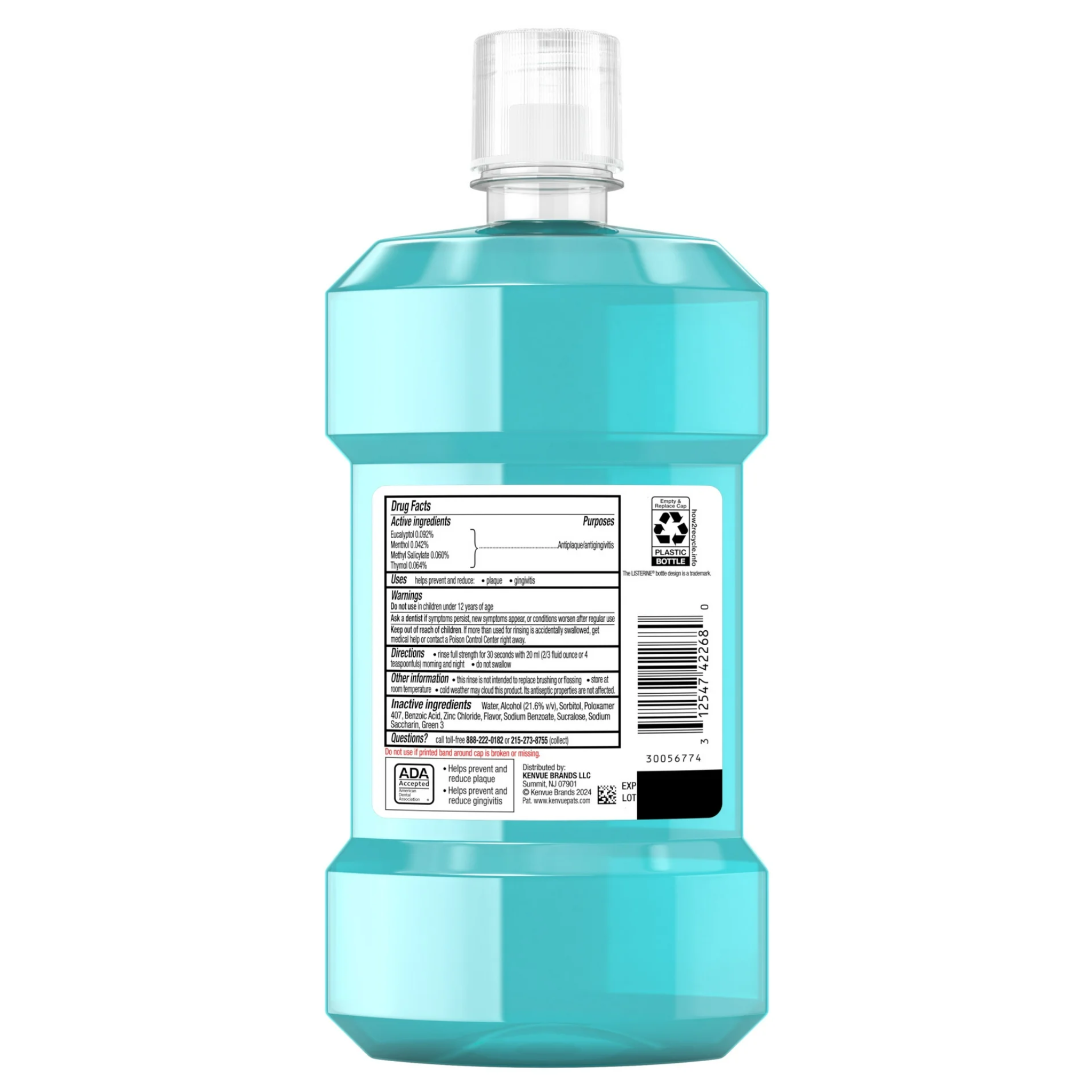 Listerine, Ultraclean Antiseptic Mouthwash, Oral Care for Gingivitis, Cool Mint, 500 mL