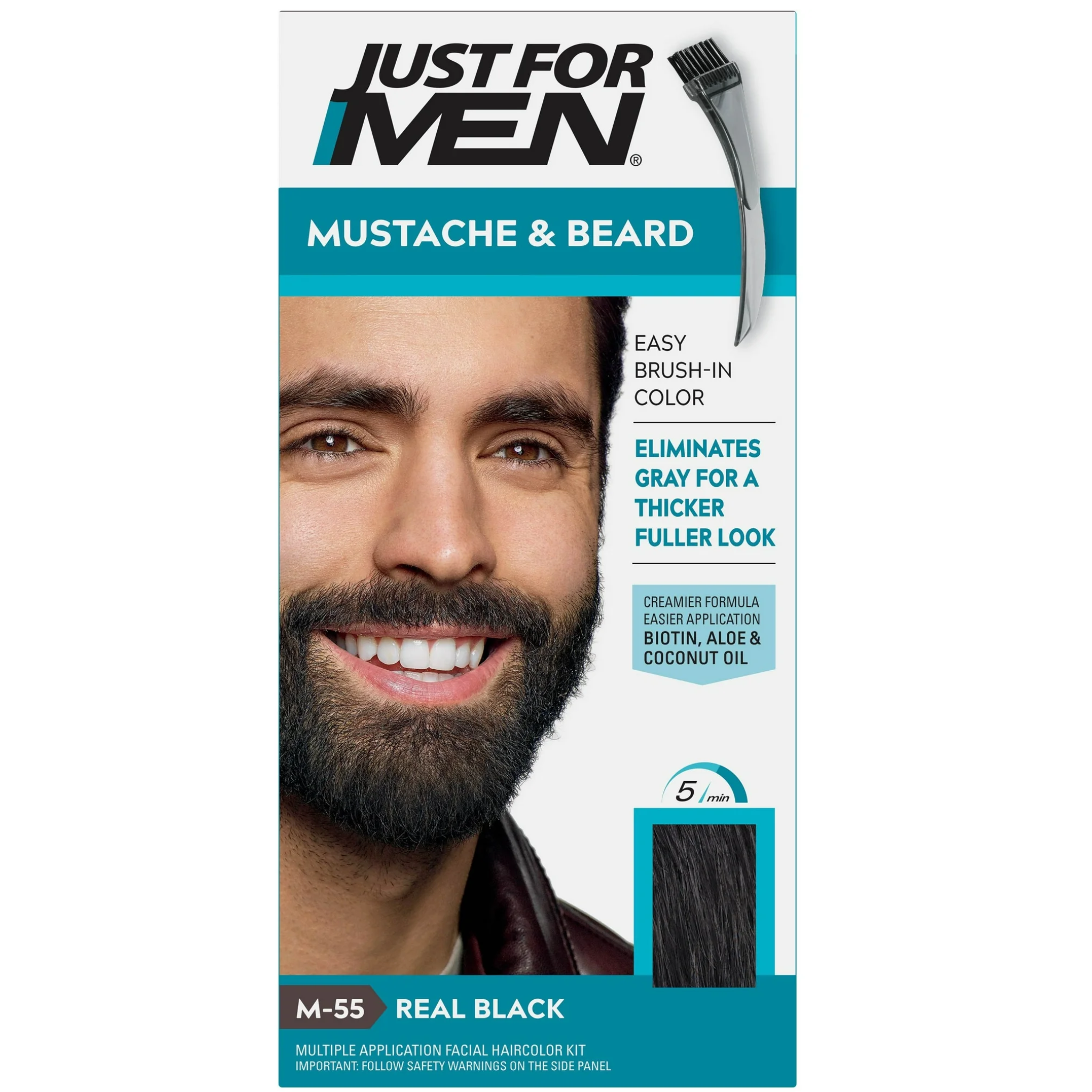 Just For Men, Color Gel Mustache & Beard, Real Black M-55, Easy Application for Natural-Looking Facial Hair Color, 1 Count