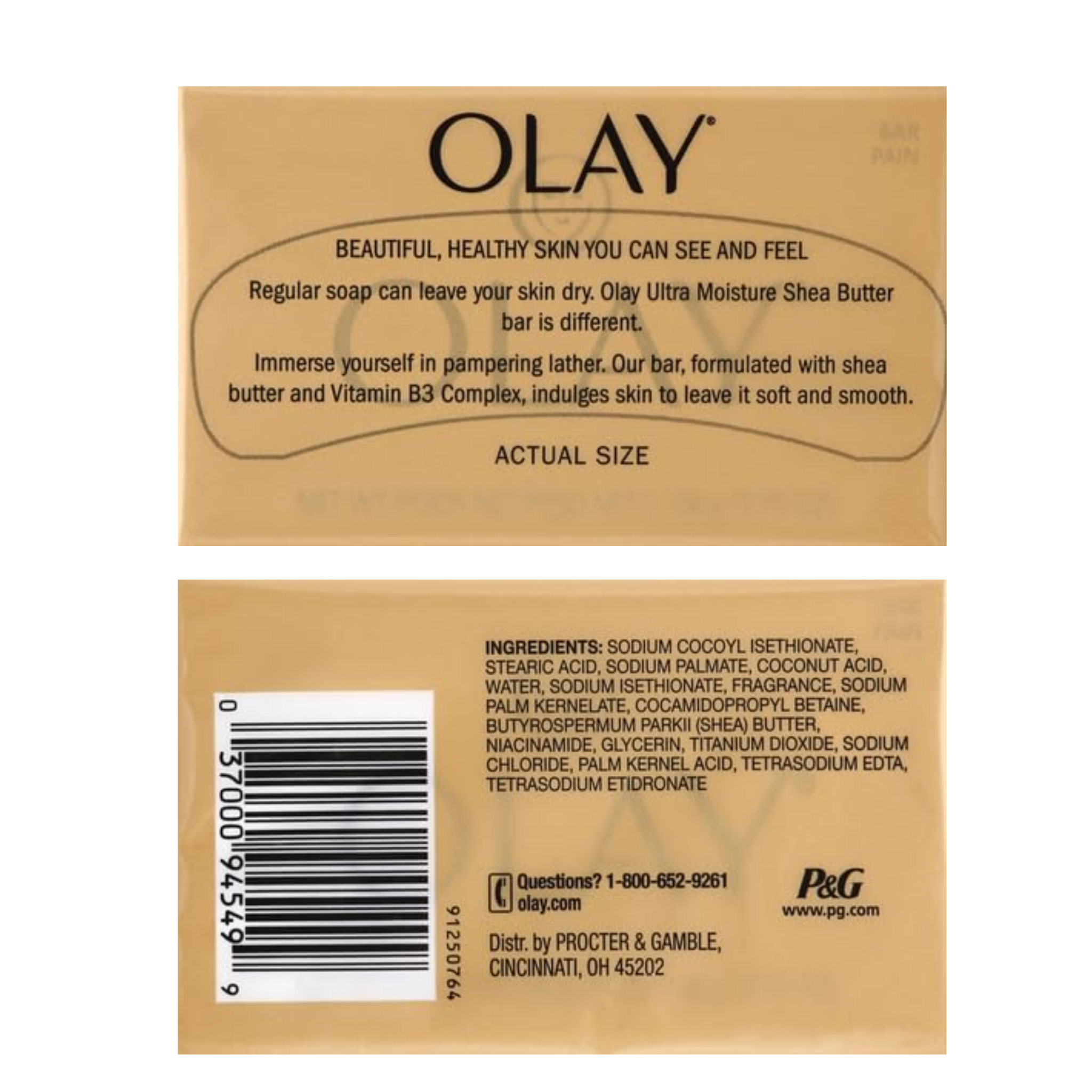 Olay, Moisture Outlast Ultra Moisture Shea Butter Beauty Bar, Deeply Moisturizing for Dry Skin, Vitamin B3 Complex, 3.75 oz, 2 Count