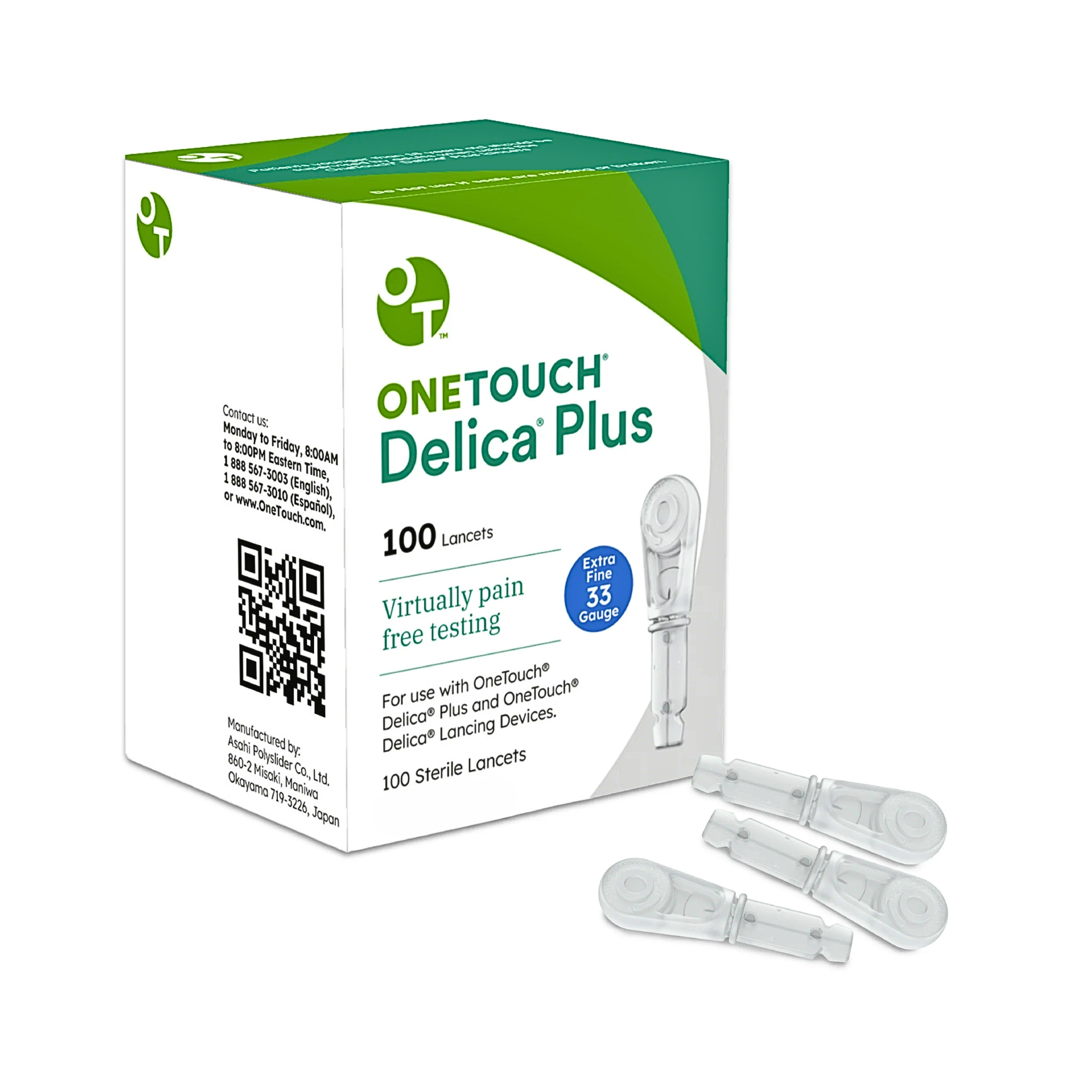 OneTouch, Delica Plus Lancets, Extra Fine 33-Gauge for Smooth Blood Sampling, 100 Count