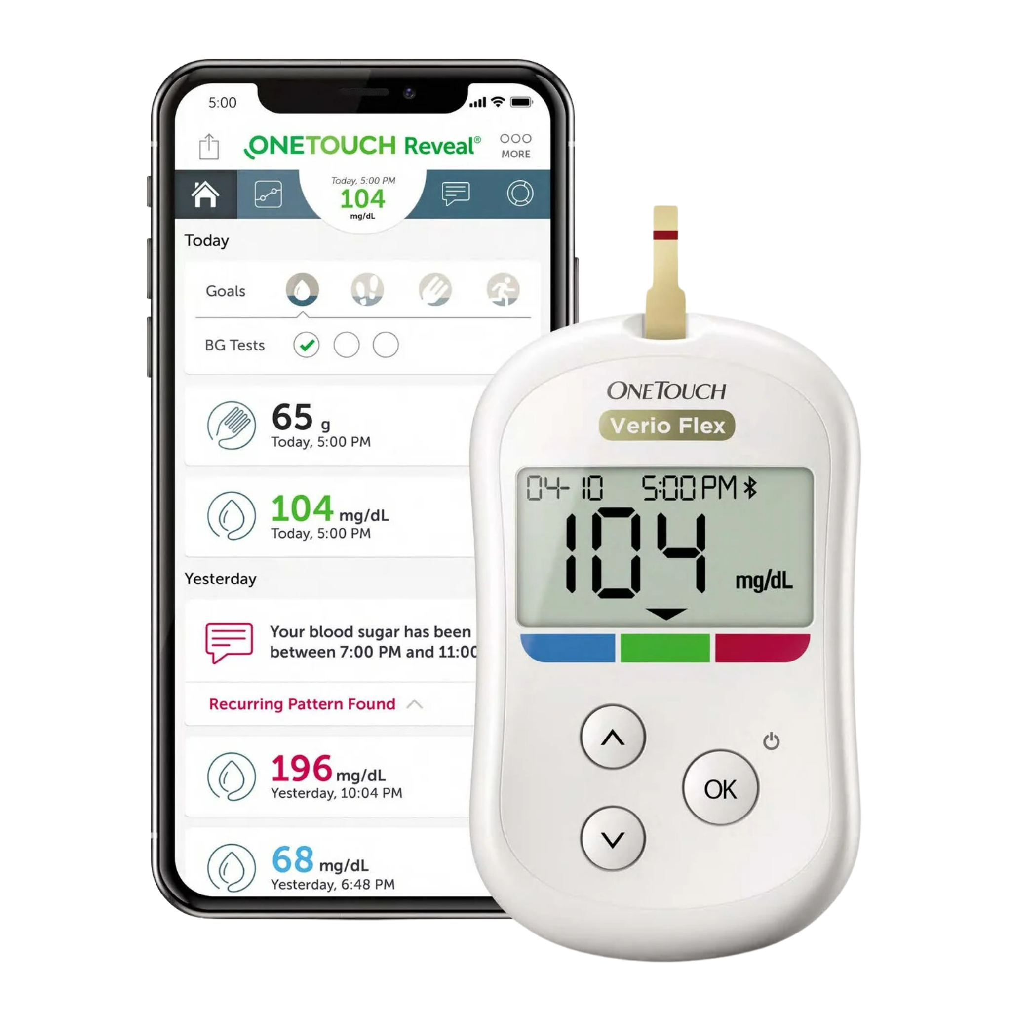 OneTouch, Verio Flex Blood Glucose Meter, Includes Lancing Device & 10 Sterile Lancets for Easy Testing