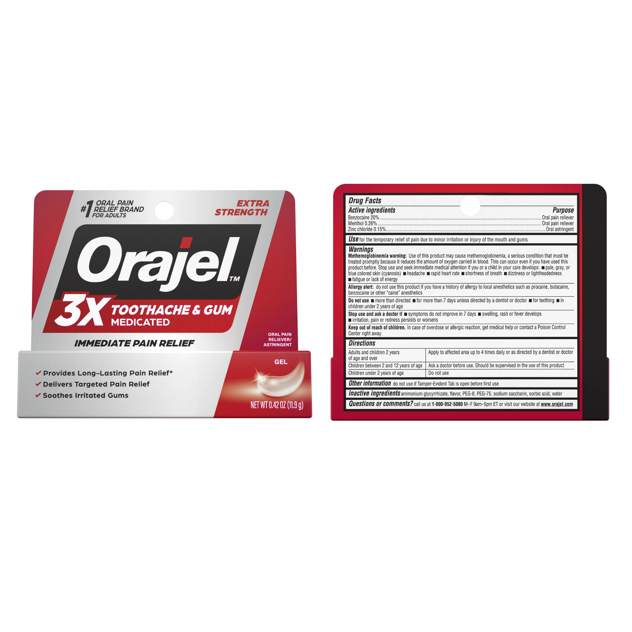 Orajel, 3X Medicated Toothache & Gum Pain Gel, Extra Strength Immediate Pain Relief, 0.42 oz