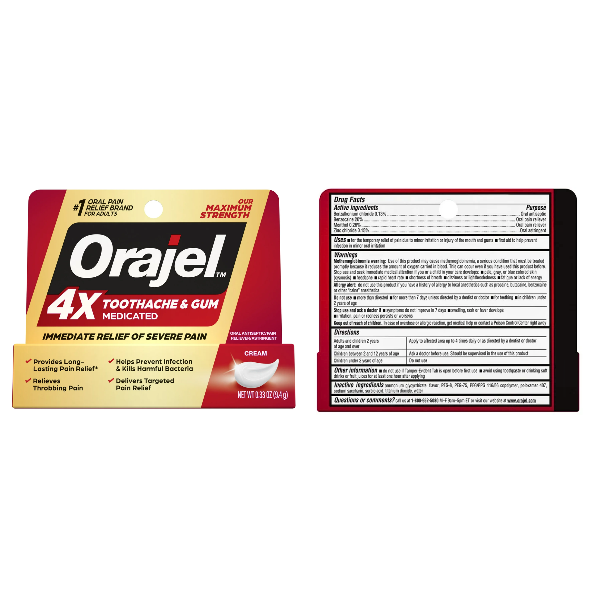 Orajel, 4X Severe Toothache & Gum Pain Relief Cream, Fast-Acting Formula, 0.33 oz