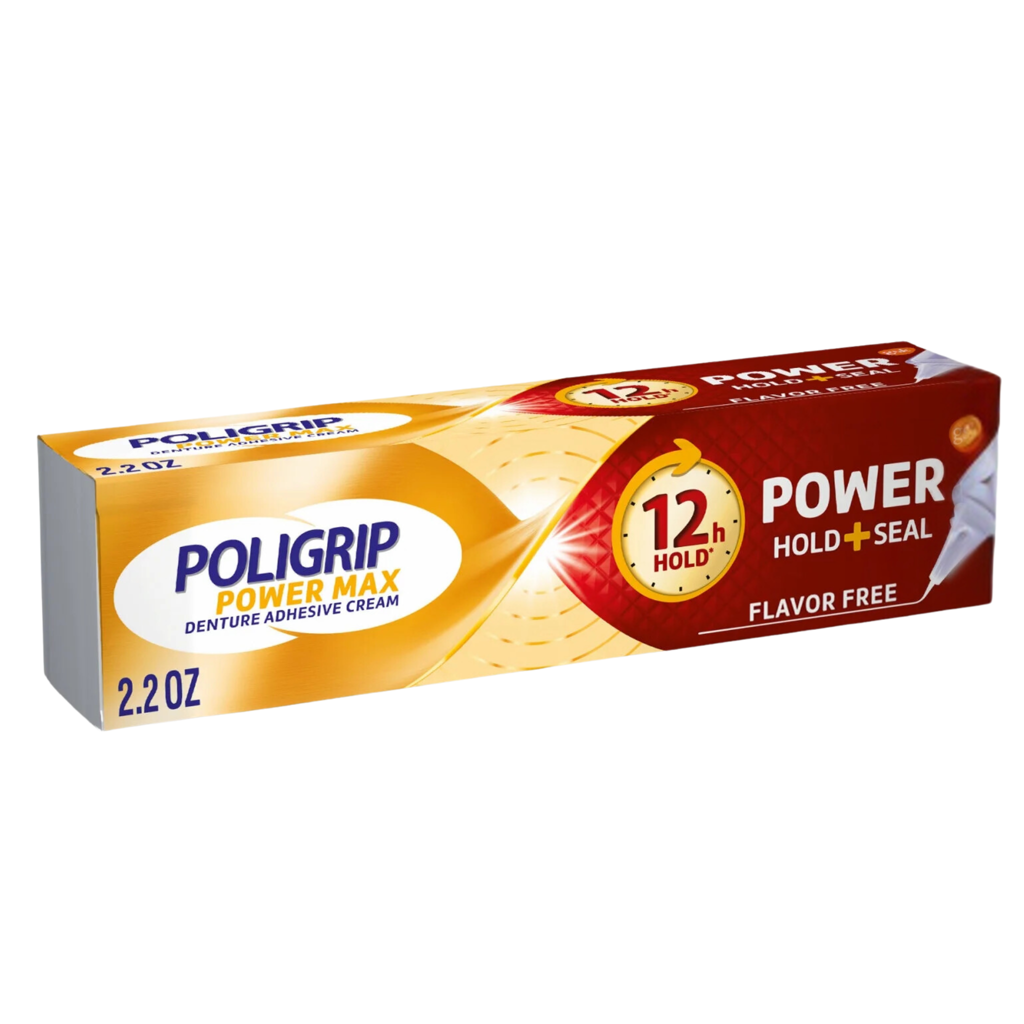 Poligrip, Power Hold + Seal Denture Cream, Flavor-Free, Strong and Secure Fit for Adults, 2.2 oz