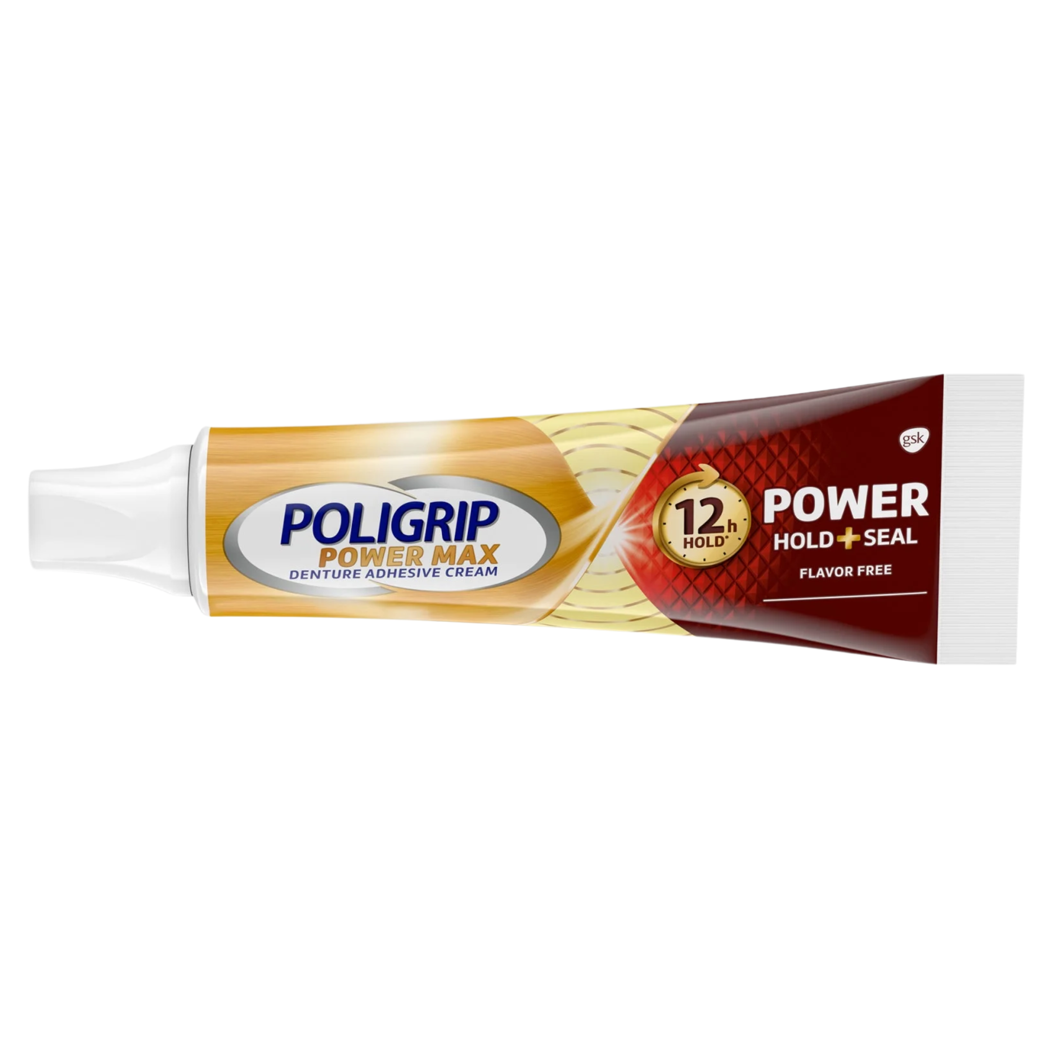 Poligrip, Power Hold + Seal Denture Cream, Flavor-Free, Strong and Secure Fit for Adults, 2.2 oz