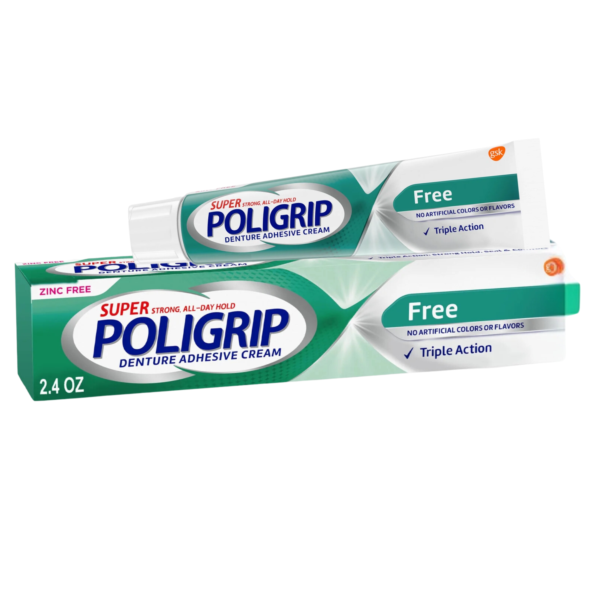 Super Poligrip, Additive-Free and Zinc-Free Denture Adhesive Cream for Partials and Full Dentures, 2.4 oz