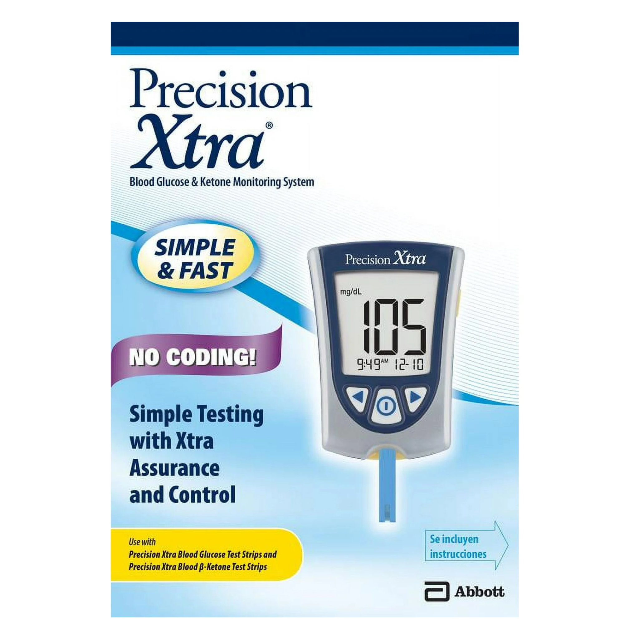 Precision, Xtra Blood Glucose Monitoring System, Dual Glucose & Ketone Testing for Accurate Diabetes Management