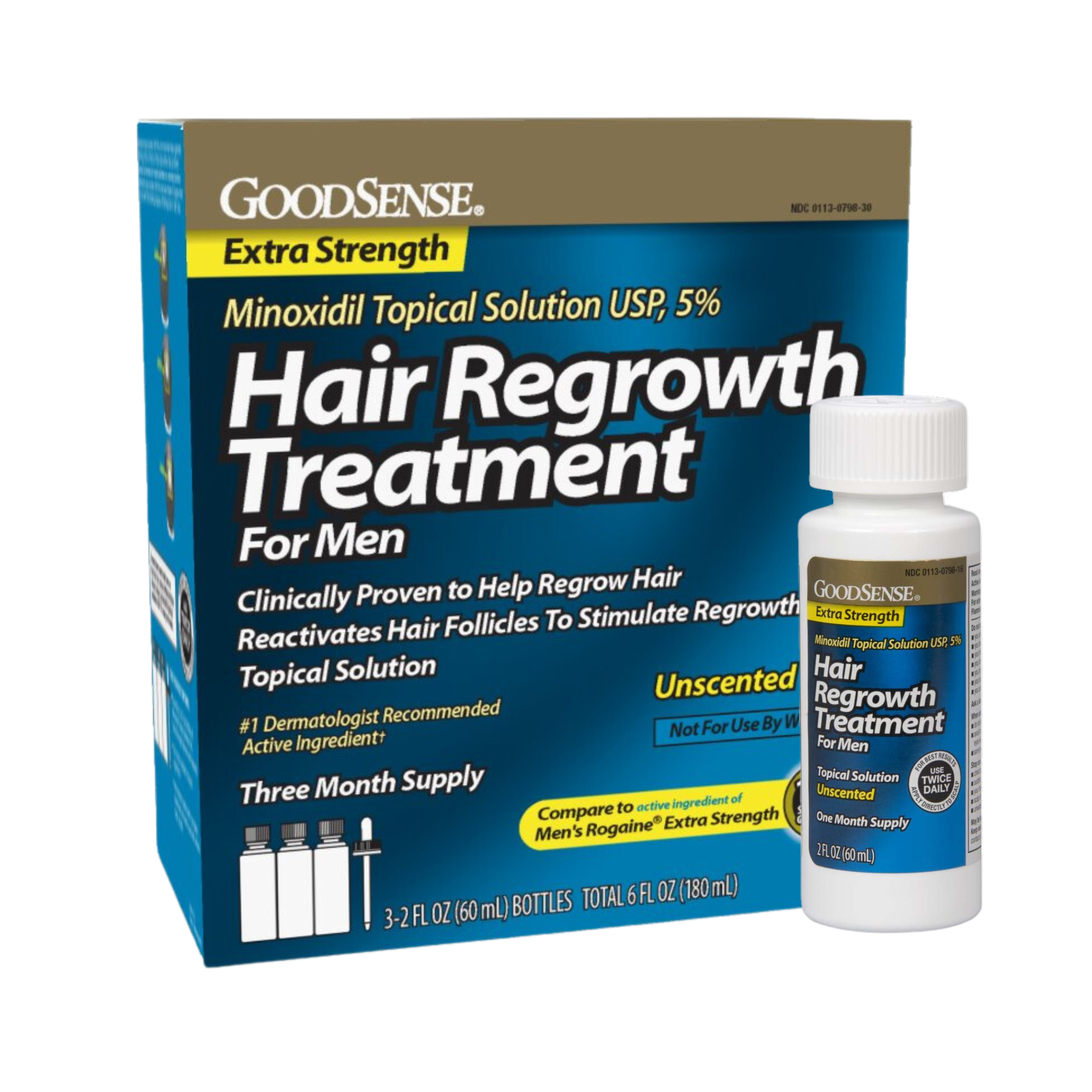 GoodSense, Minoxidil Topical Solution USP, 5%, Hair Regrowth Treatment for Men, Male Pattern Baldness, 6 fl oz