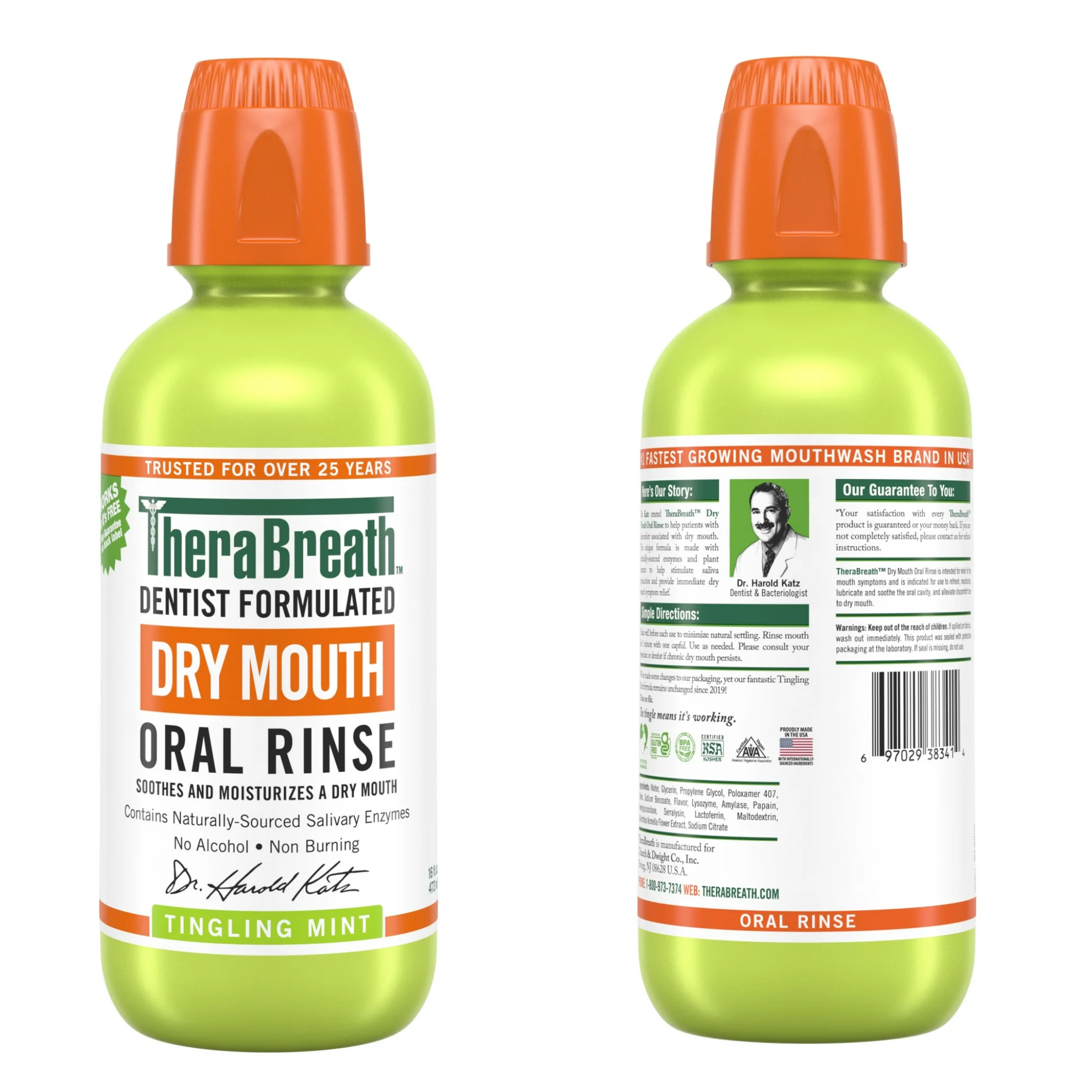 TheraBreath, Dry Mouth Oral Rinse, Tingling Mint Flavor for Moisture and Fresh Breath, Dentist Formulated, 16 fl oz