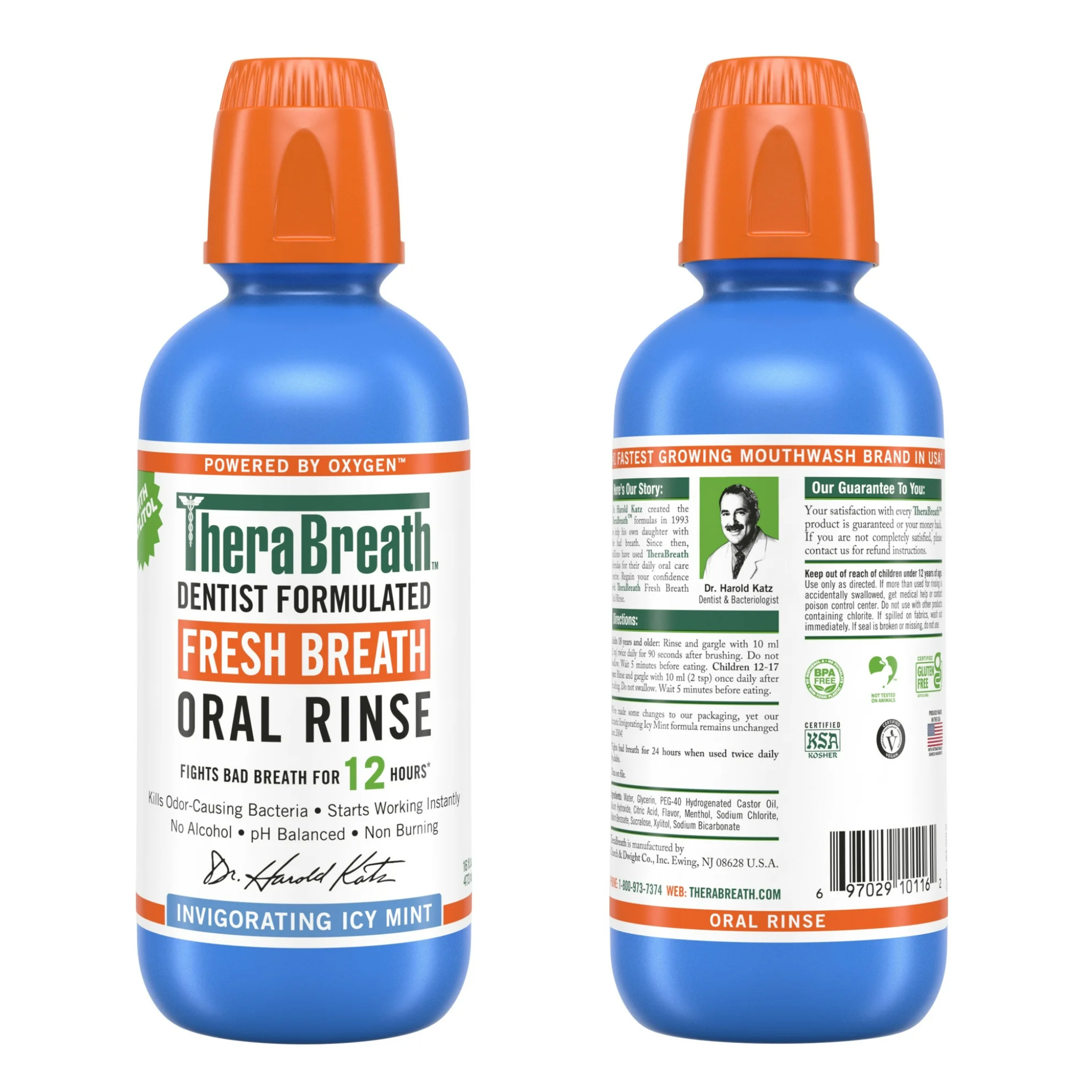 TheraBreath, Fresh Breath Alcohol-Free Mouthwash, Icy Mint Flavor for Adults, 16 fl oz