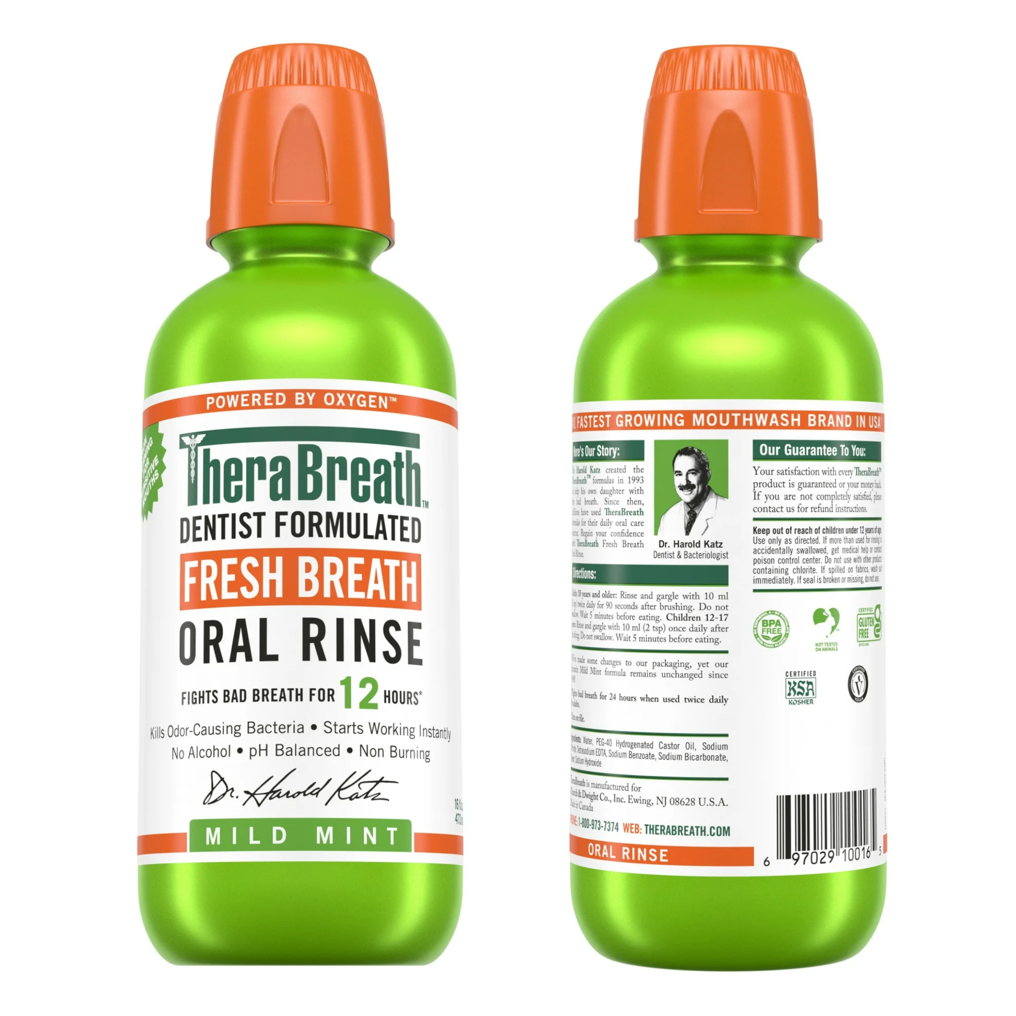 TheraBreath, Fresh Breath Mouthwash, Mild Mint Flavor, Alcohol-Free for Adults, 16 fl oz